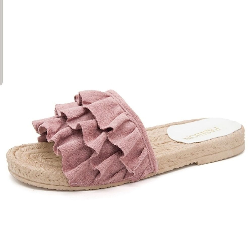 Ruffle Decor Open Toe Sliders